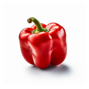 Photograph of a red bell pepper on a white bacckground